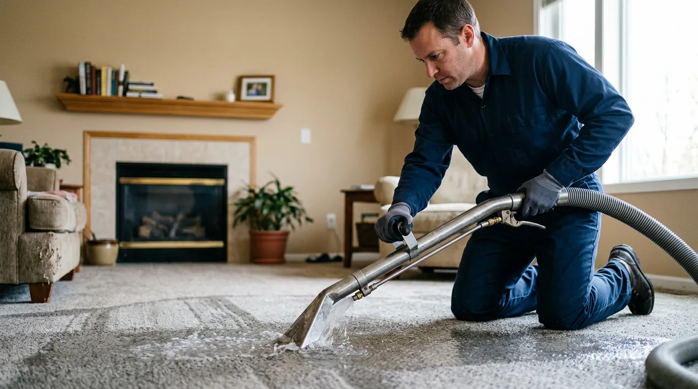 Water damage restoration technician working near Lawrenceville, IL